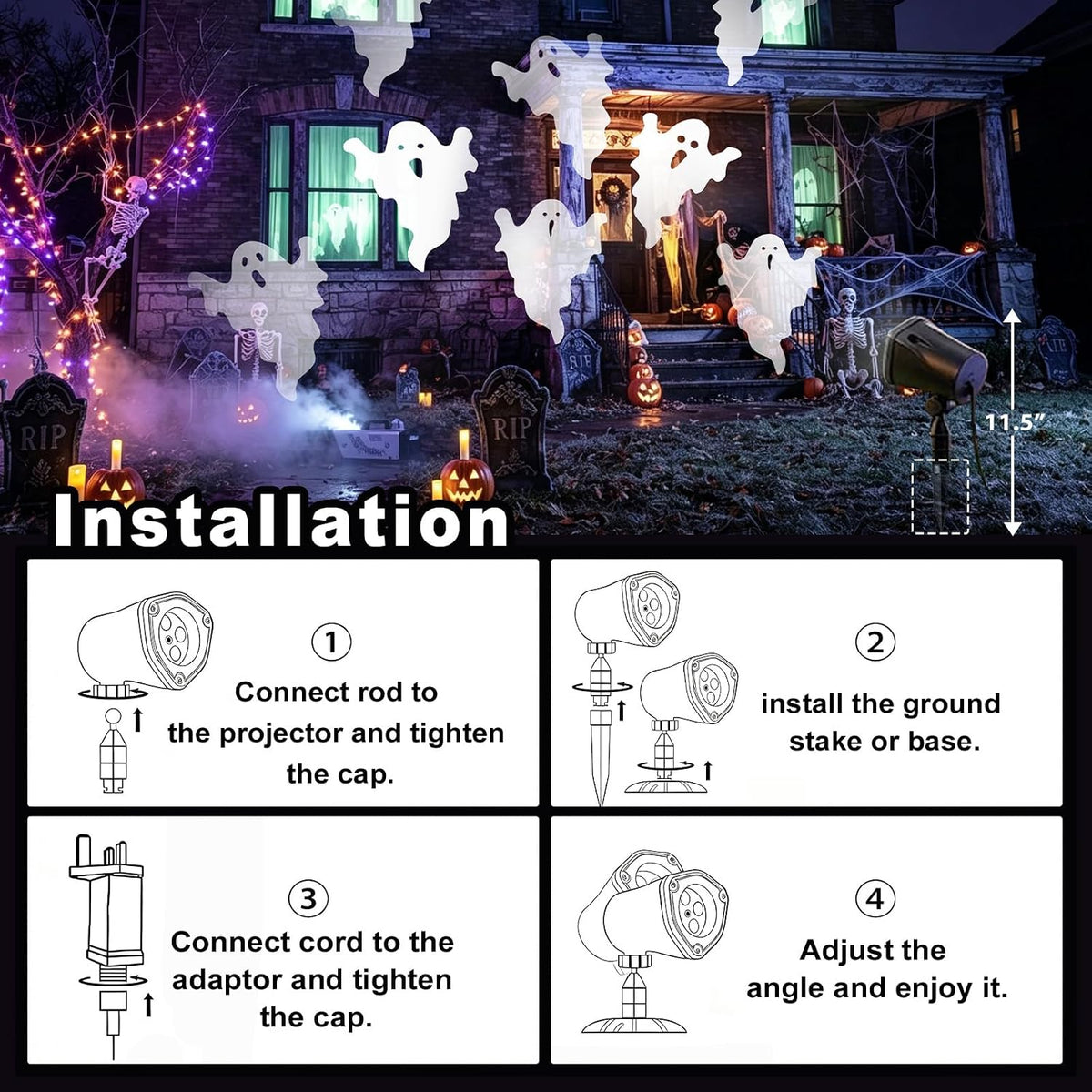 Ghost Projector Halloween Projector Lights Outdoor Decorations Mains Powered Waterproof for Window Patio Garden and Haunted House Decor