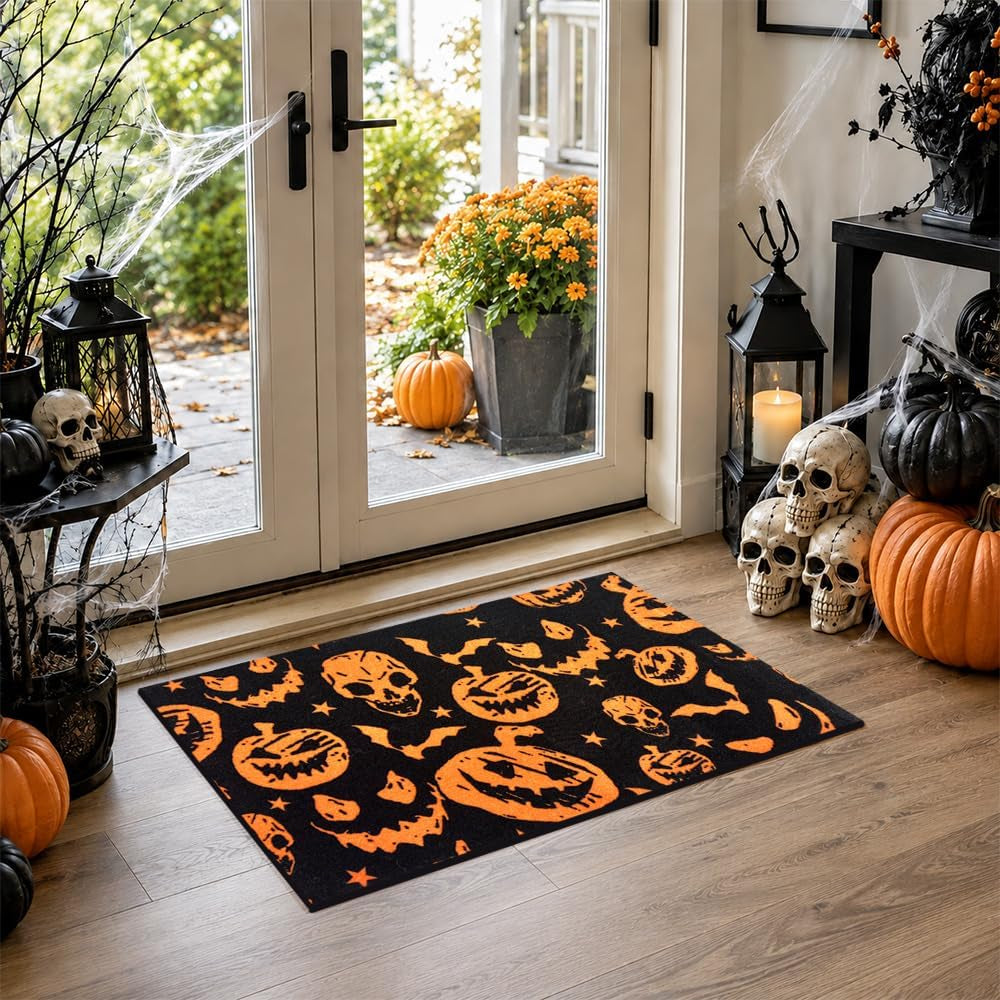 Halloween Outdoor Mats with Pumpkin Bat Skeleton-40X70Cm