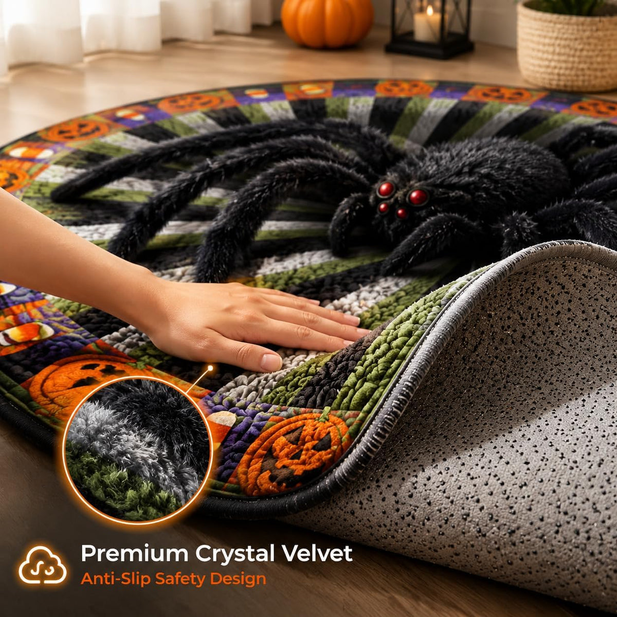 Halloween 3D Rug, 3Doptical Illusion Skeleton Abyss round Area Rug, Spooky Indoor Floor Mat for Living Room Bedroom Entryway and Halloween Party Decor (80 * 80Cm) (Rug-12)