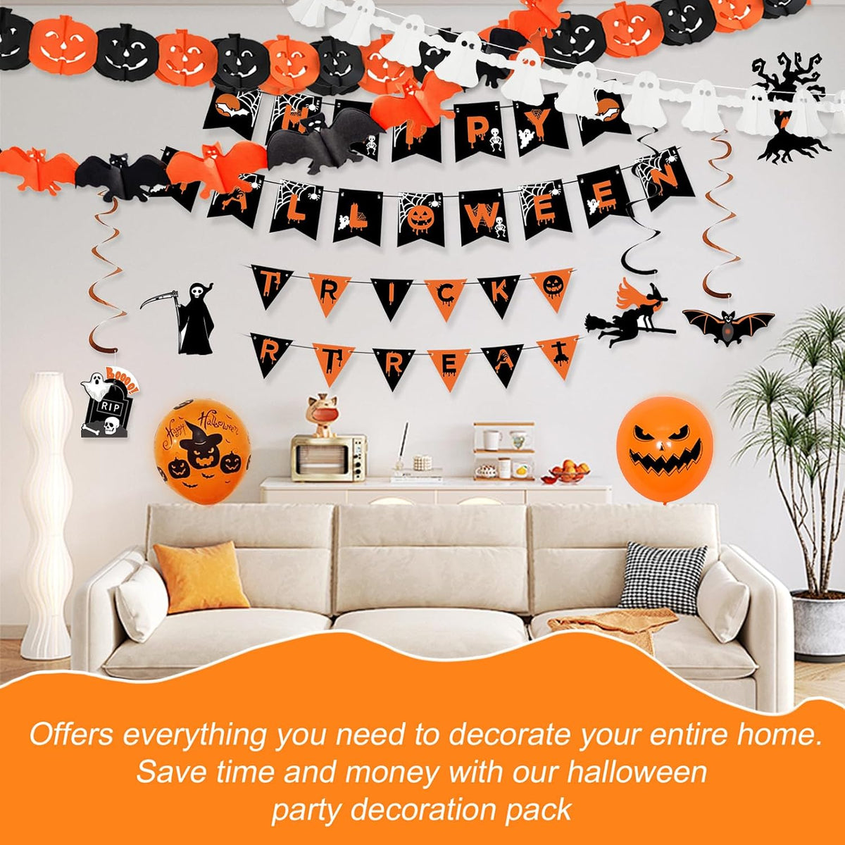 Halloween Decorations Indoor Set - Happy Halloween Banner & Bunting