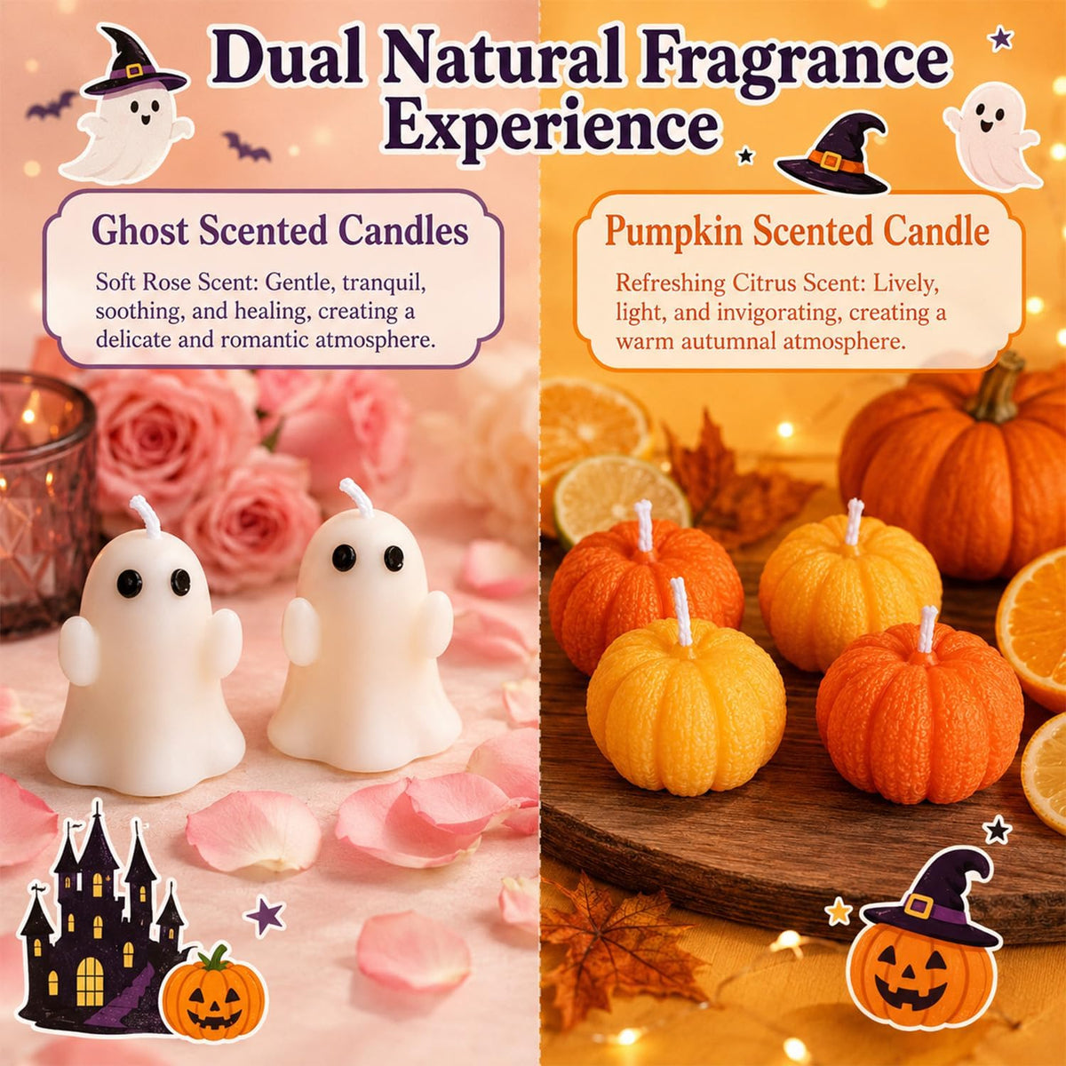 6PCS Halloween Ghost Pumpkin Candle Candle Set, Ghost & Pumpkin Candles