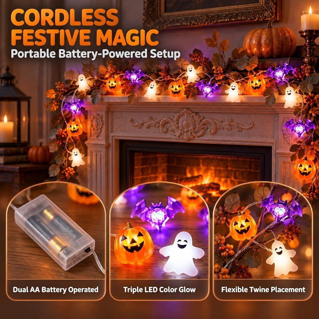 20 LED Battery-Operated Halloween String Lights for Outdoor Use - 2M Length