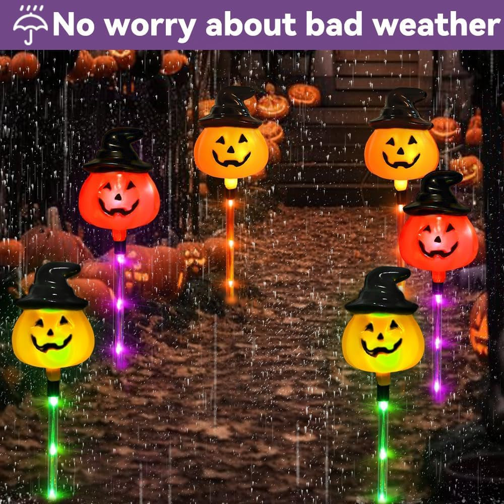 Set of 6 Halloween Pumpkin Stake Lights Halloween Outdoor Yard Decorations