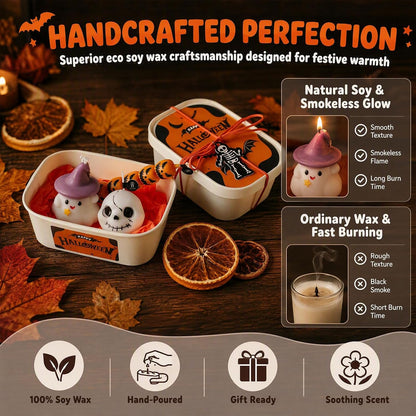 Halloween Scented Candle Set - 3-Piece Ghost, Pumpkin, and Skull Decor