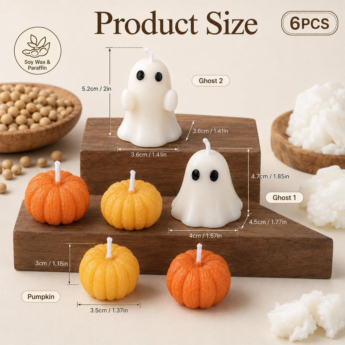 6PCS Halloween Ghost Pumpkin Candle Candle Set, Ghost & Pumpkin Candles
