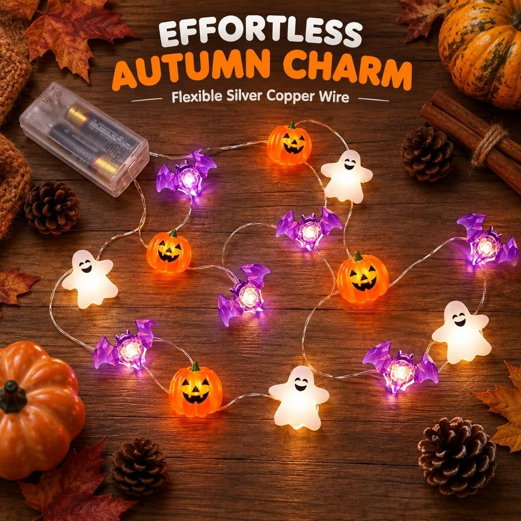20 LED Battery-Operated Halloween String Lights for Outdoor Use - 2M Length