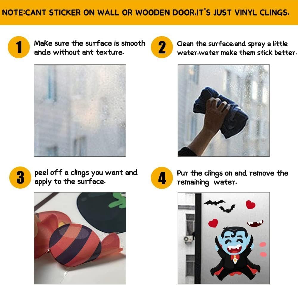 8 Sheets of Adorable Halloween Window Stickers and Clings for Indoor Decoration