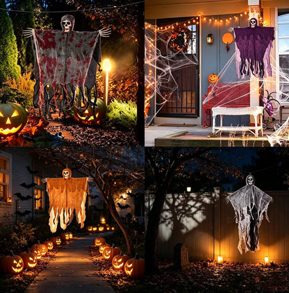 Hanging Halloween Decorations Outdoor Skeleton Ghost with 8 Modes Lights, Halloween Lighted Skeleton Ghost Set, 3 Pack 80Cm Ghosts Haloween Decor,Bloody Specter for Door outside Halloween Party Decor