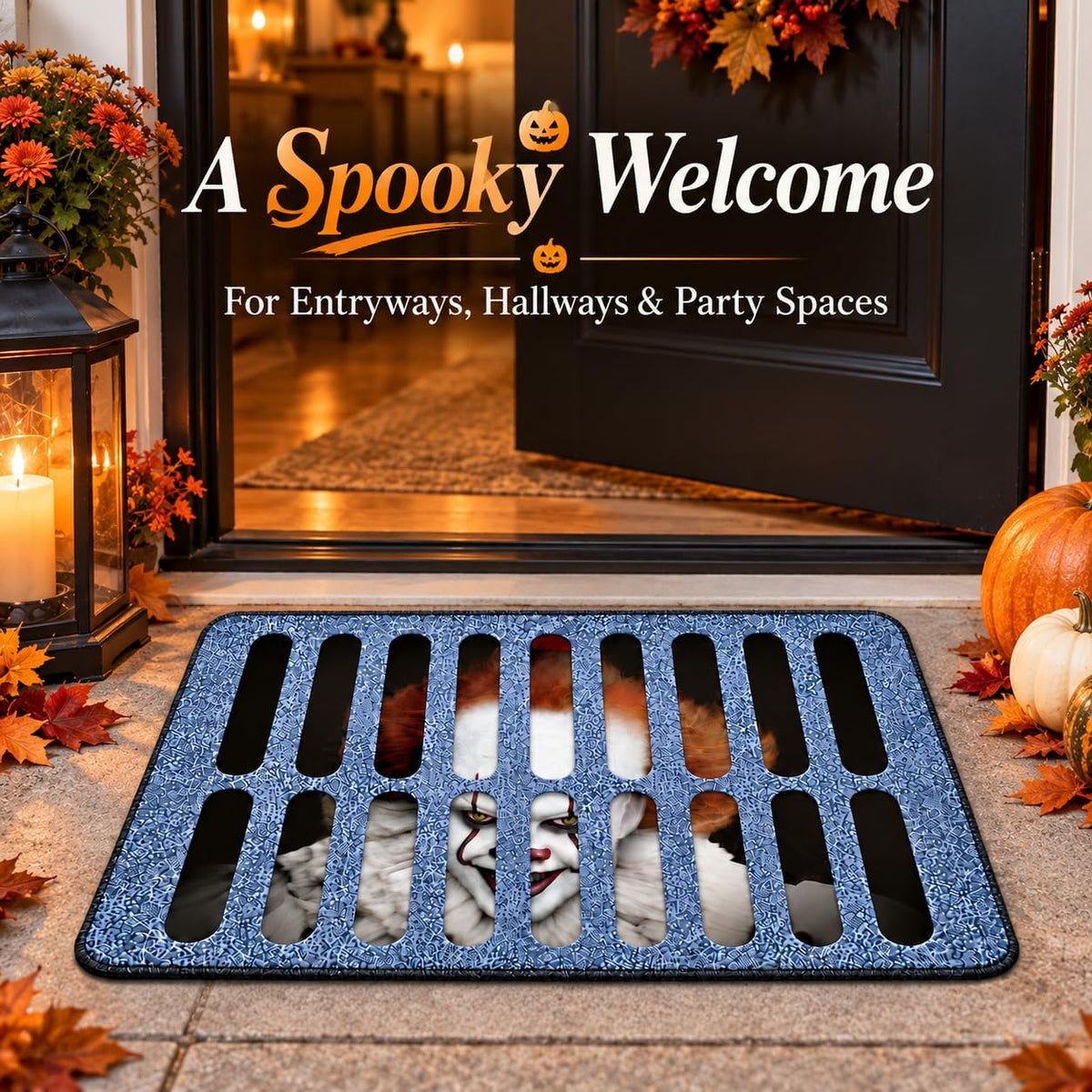 Halloween Door Mat, 60X40Cm Creepy Clown Sewer Grate Rug, Non-Slip Backing