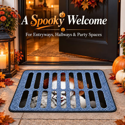 Halloween Door Mat, 60X40Cm Creepy Clown Sewer Grate Rug, Non-Slip Backing