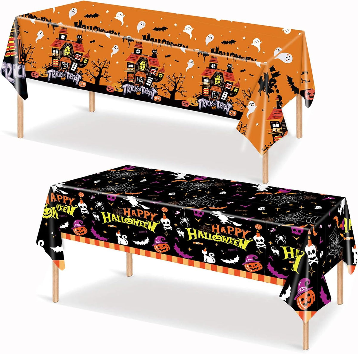 2 Pack Halloween Table Cloths 54X108In Plastic Halloween Party Decorations