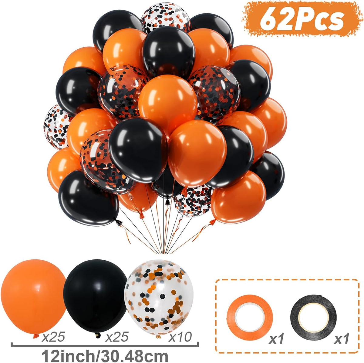 62-Piece Halloween Balloon Set in Black and Orange for Festive Decorations