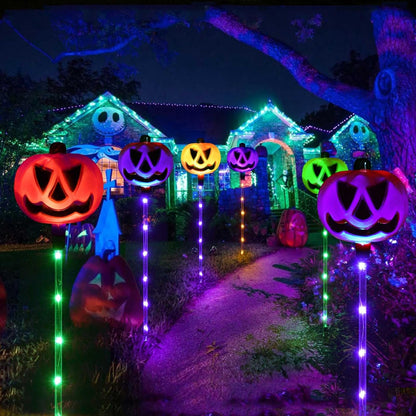 Set of 6 Solar Pumpkin Stake Lights for Halloween Decorations Outdoor, Colour Changing Lights, Light up Decorations, Pathway Party Porch Yard Decor (HUK119)