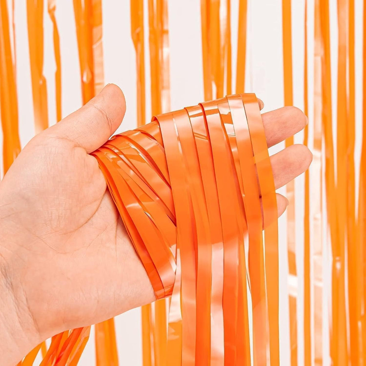 Halloween Party Decorations Black Orange Foil Fringe Curtain - 2PCS 3.3 X 8.2 Ft Metallic Tinsel Curtains Photo Booth Backdrop, Room Decor for Halloween Pumpkin Costumes Family Party