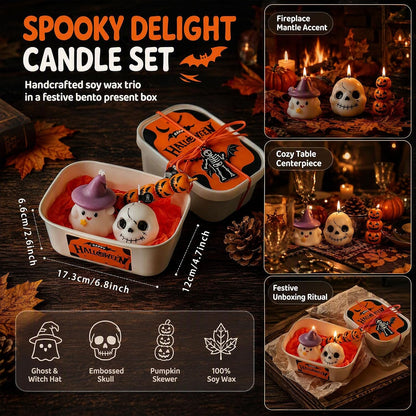 Halloween Scented Candle Set - 3-Piece Ghost, Pumpkin, and Skull Decor