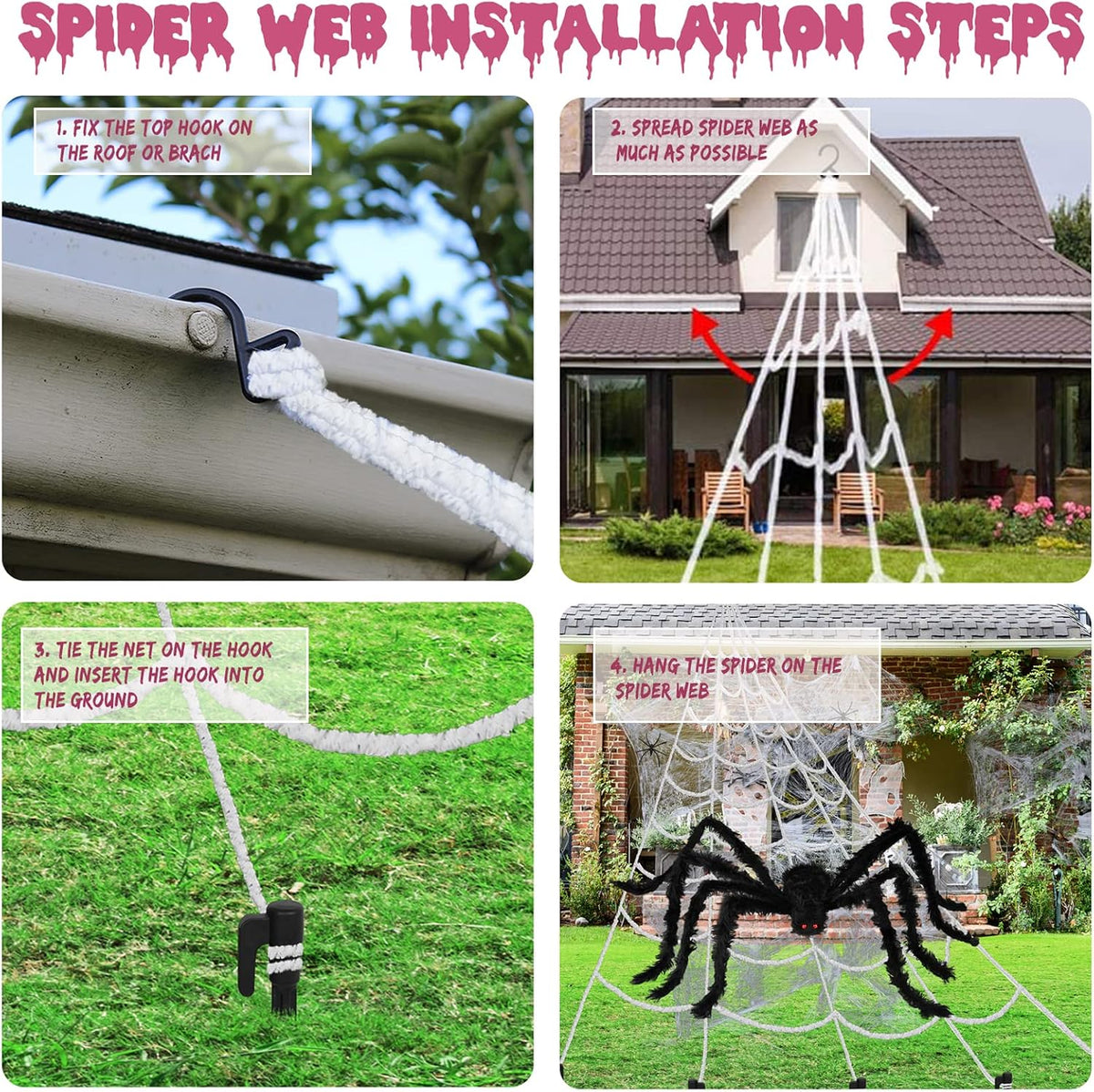 Halloween Decorations, 200" Triangular Spider Web +59" Giant Spider