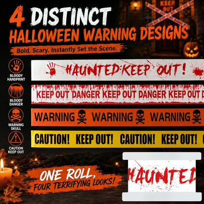 40M Halloween Decorations Caution Tape,4 Pack Scary Halloween Warning Tape