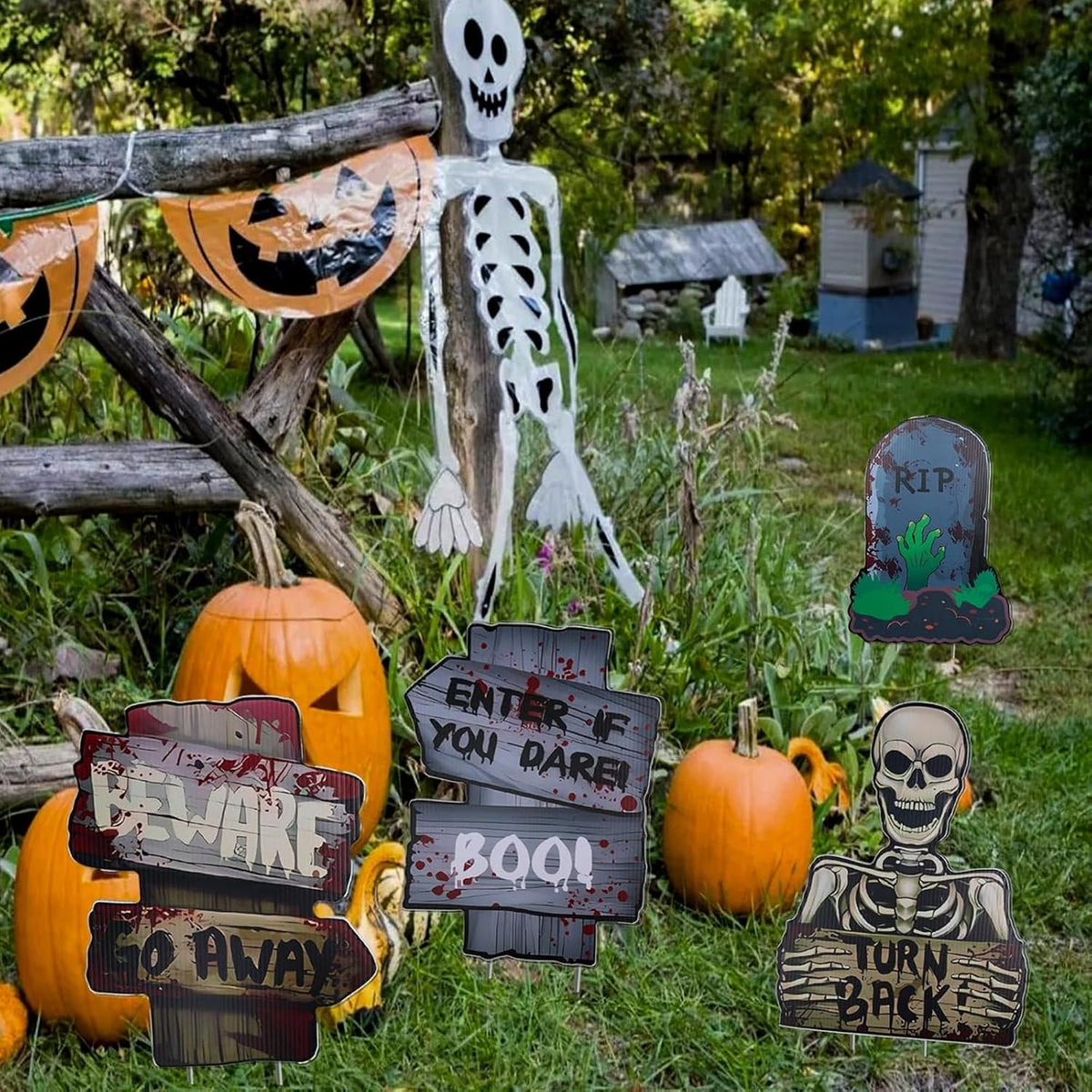 4 Pack Reusable Halloween Yard Signs – Waterproof Outdoor Garden Decorations, Medium Size 28 * 21Cm Spooky Ghost Stake Signs for Haunted House or Lawn (Medium Size -4 Pcs)