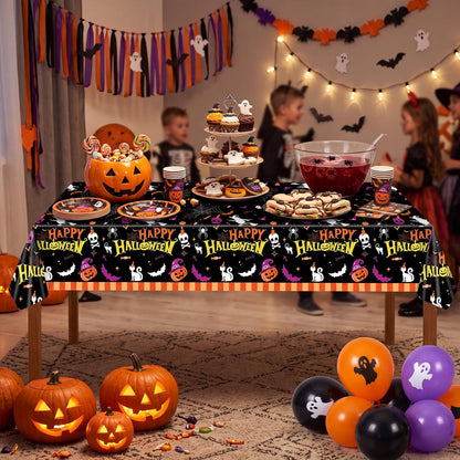 2 Pack Halloween Table Cloths 54X108In Plastic Halloween Party Decorations