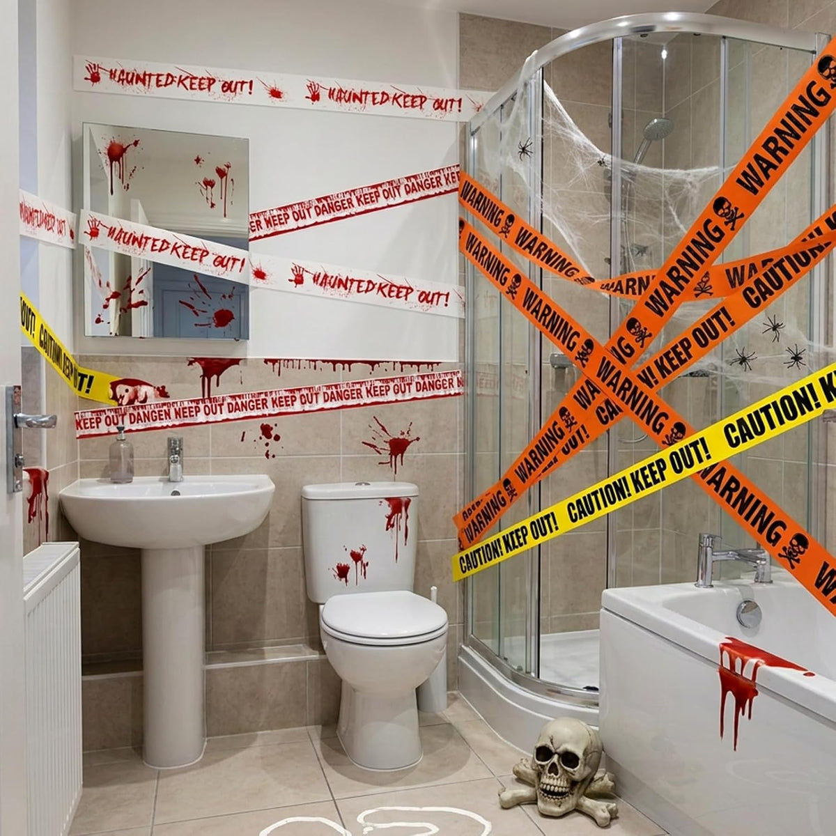 40M Halloween Decorations Caution Tape,4 Pack Scary Halloween Warning Tape
