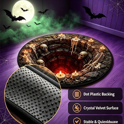 3D Skeleton Area Rug, 60 cm Diameter - Spooky Halloween Home Decor