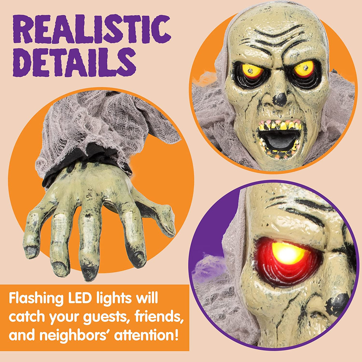 Zombie Halloween Decoration Outdoor Groundbreaker Scary Halloween Graveyard Decor with Sound and Flashing Eyes for Yard Garden, outside Lawn Haunted House Prop