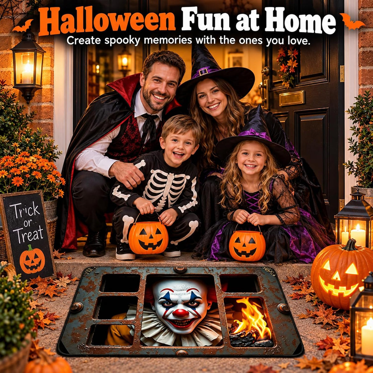 Halloween Door Mat, 3D Halloween Mat, Scary Clown Rug, Washable, 40 X 60 Cm