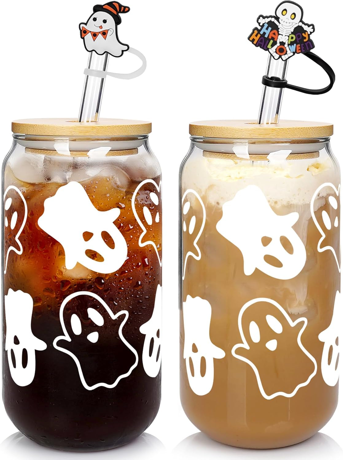 Halloween Cups - 20Oz/568Ml Beer Can Glasses with Lid & Straw, Tumbler Coffee Cups, Decor & Cookie Jar Glassware, Water Bottles