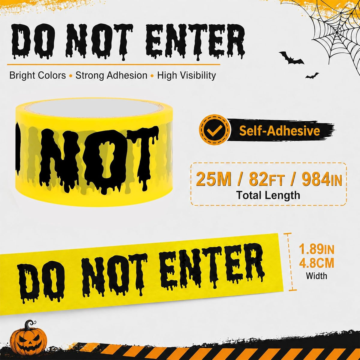 Halloween Hazard Tape - Upgrade 25M Self-Adhesive Decorative Tape with Residue-Free for Halloween Decorations Parties Zombie Banner Decor Haunted Houses Parties