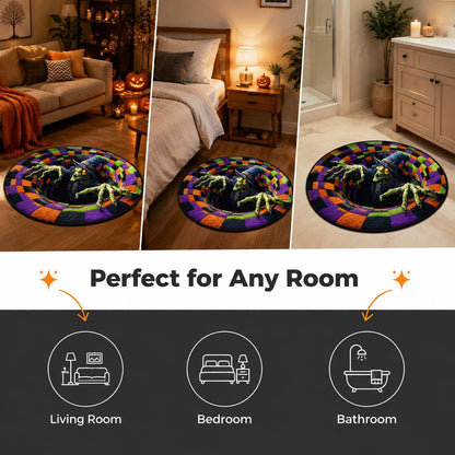 Halloween 3D Rug, 3Doptical Illusion Skeleton Abyss round Area Rug, Spooky Indoor Floor Mat for Living Room Bedroom Entryway and Halloween Party Decor (80 * 80Cm) (Rug-20)