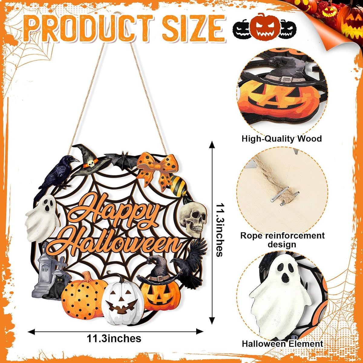 Halloween Decorations, Happy Halloween Door Wreath Sign for Outdoor Decor