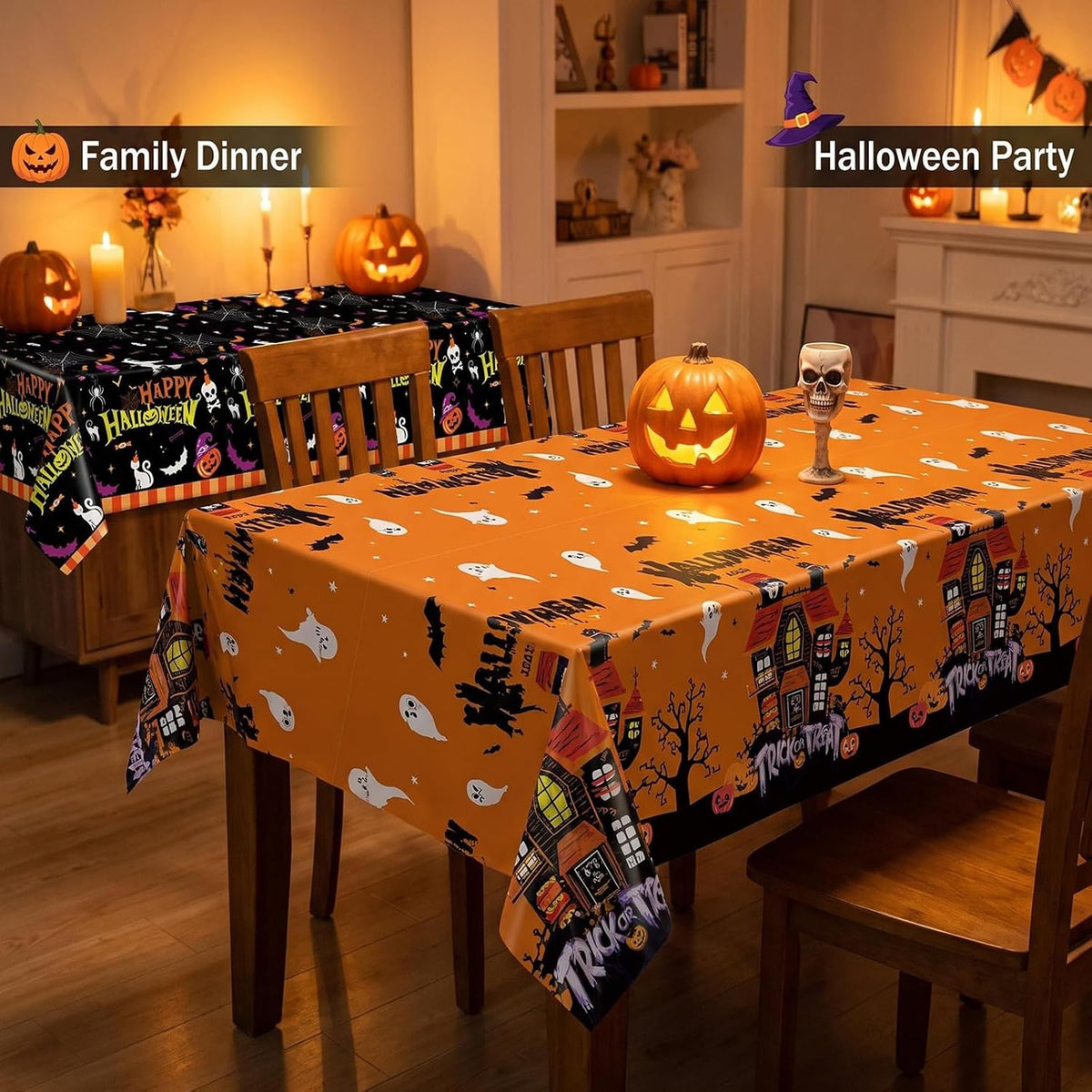 2 Pack Halloween Table Cloths 54X108In Plastic Halloween Party Decorations