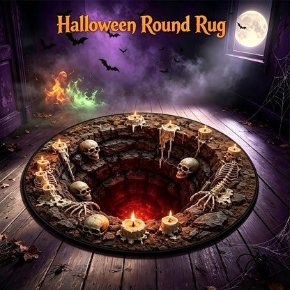 3D Skeleton Area Rug, 60 cm Diameter - Spooky Halloween Home Decor