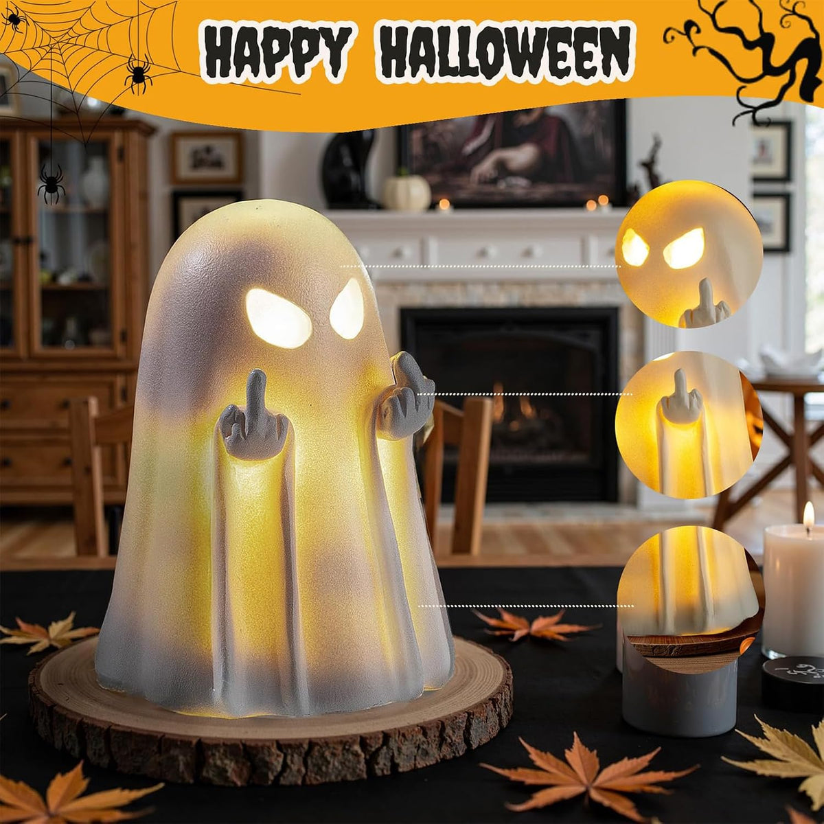 Charming Polyresin Halloween Ghost Figurine - Elegant Light Up Home Decor Accent for Parties and Indoor/Outdoor Display