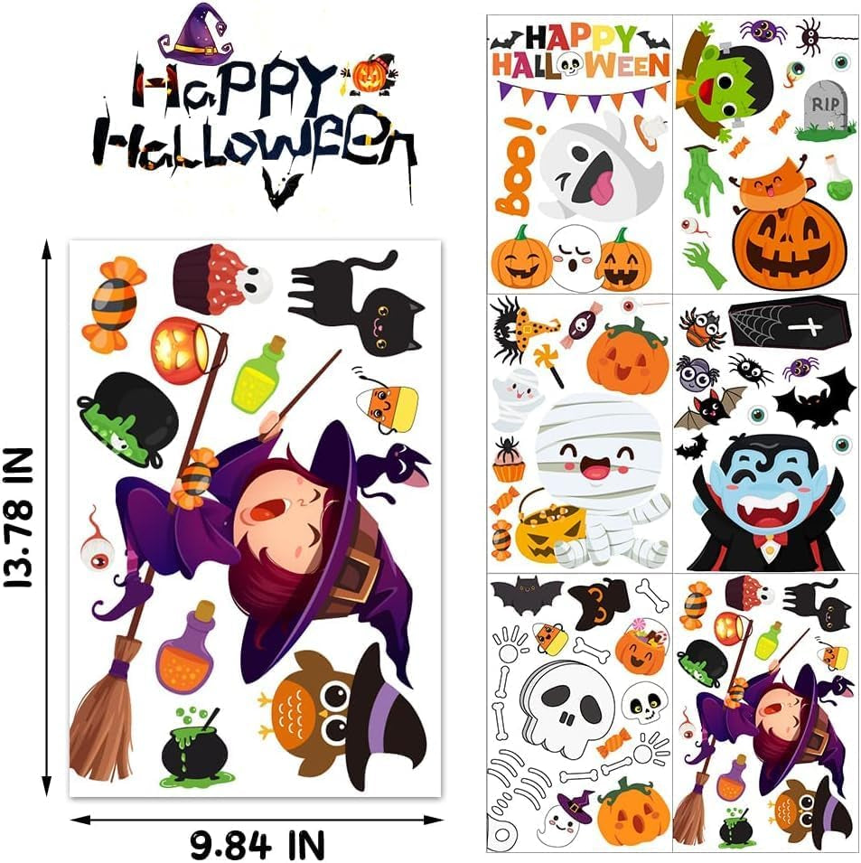 8 Sheets of Adorable Halloween Window Stickers and Clings for Indoor Decoration