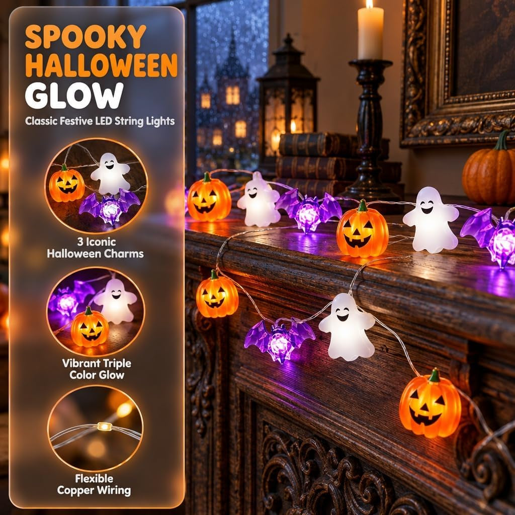 20 LED Battery-Operated Halloween String Lights for Outdoor Use - 2M Length