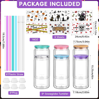 28 Pcs Halloween DIY Snow Globe Tumbler Kit 16 Oz Double Wall Acrylic Cups
