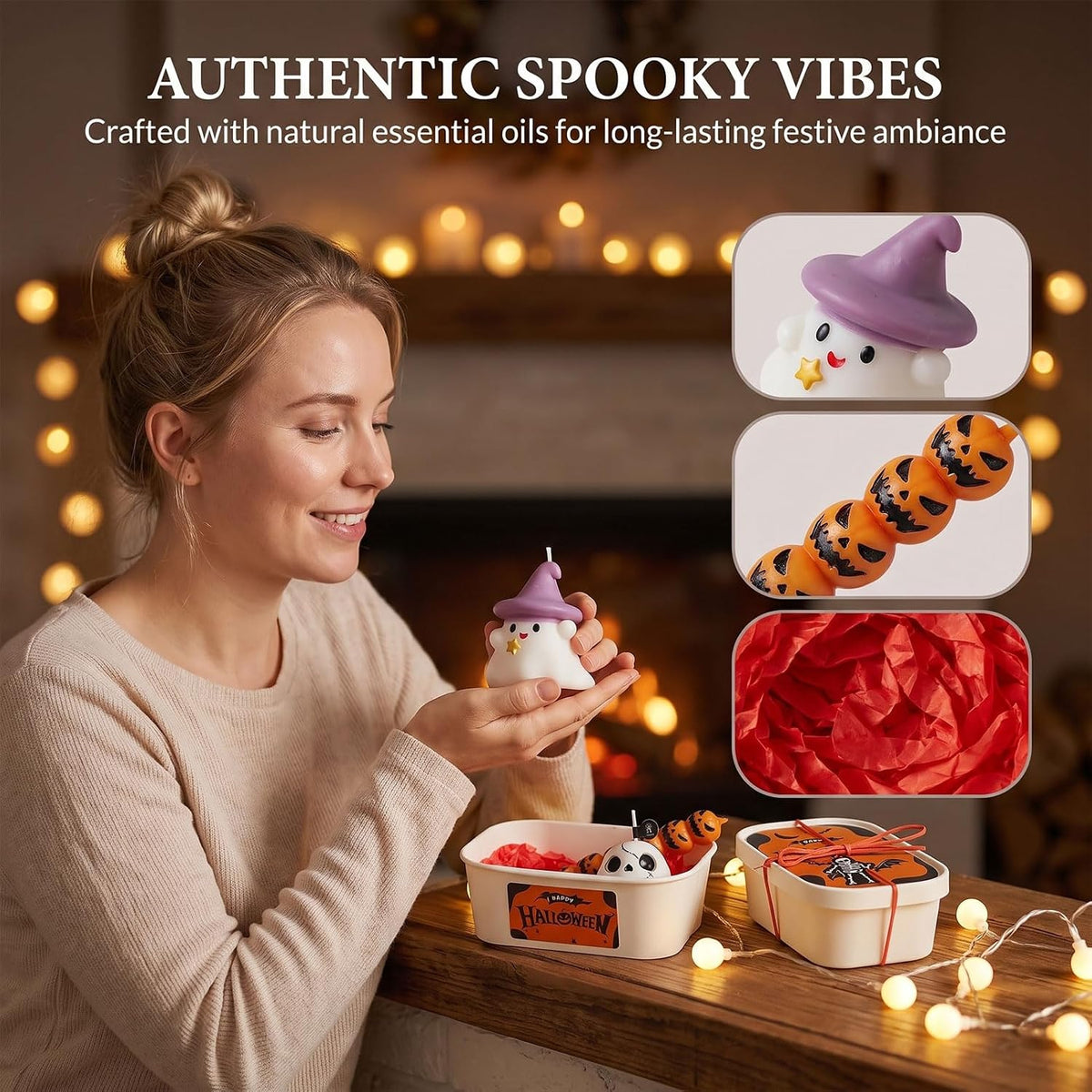 Halloween Scented Candle Set - 3-Piece Ghost, Pumpkin, and Skull Decor