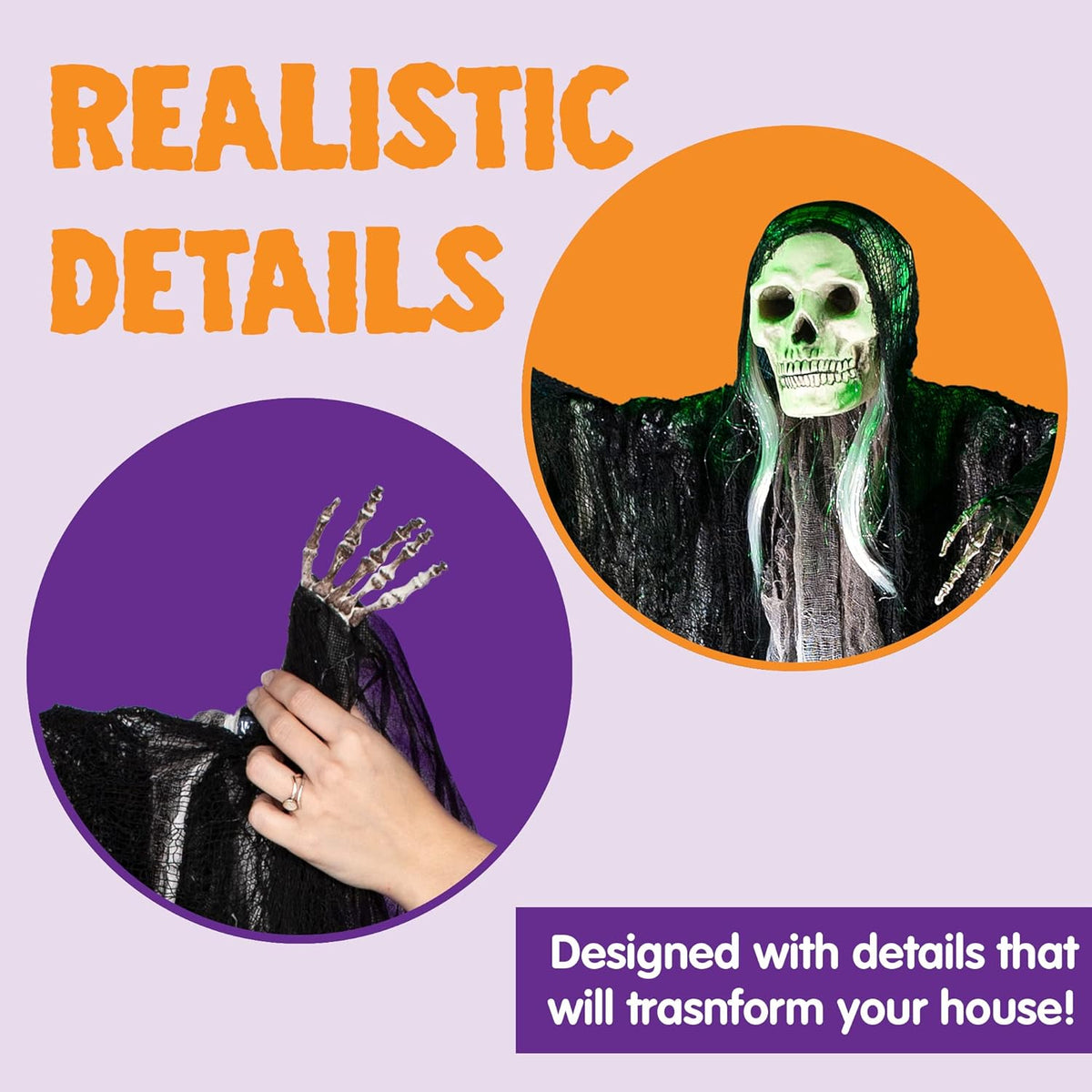 3 Pack Hanging Halloween Skeleton Ghosts Decorations, Grim Reapers for Halloween Outdoor Decorations