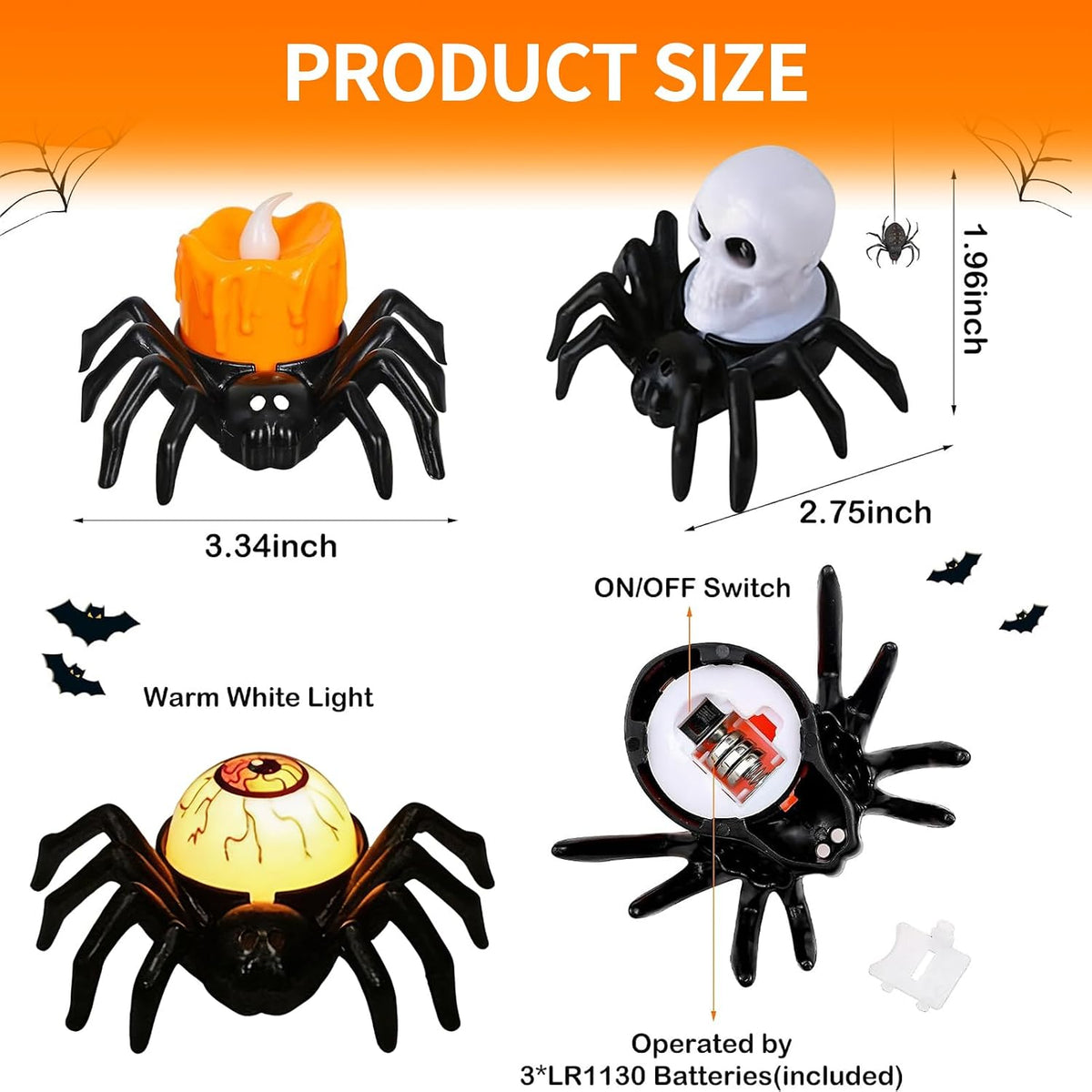 Halloween Candles, 6Pcs Flameless Spider Lights LED Tealights