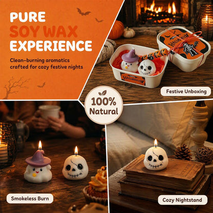 Halloween Scented Candle Set - 3-Piece Ghost, Pumpkin, and Skull Decor