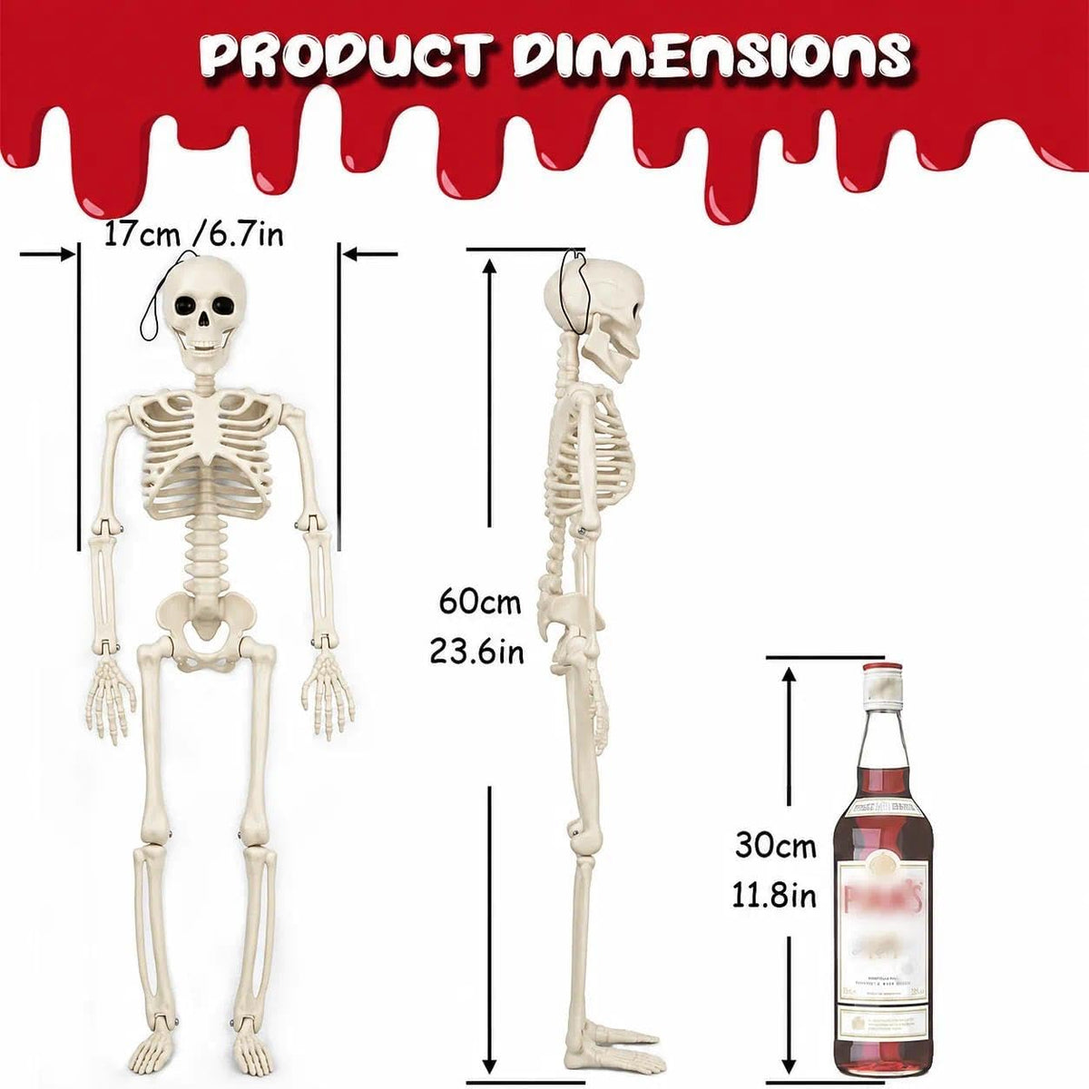 2 PCS 23.6In/60Cm Posable Halloween Skeletons, Decorations Outdoor Indoor