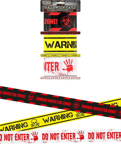 Halloween Warning Tape Set - Zombie Infected Zone Decorations, Horror Party Props, Spooky Event Barriers, Realistic Crime Scene Effects (3M Length)