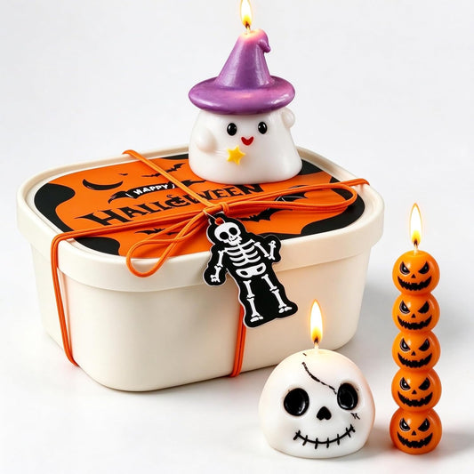 Halloween Scented Candle Set - 3-Piece Ghost, Pumpkin, and Skull Decor