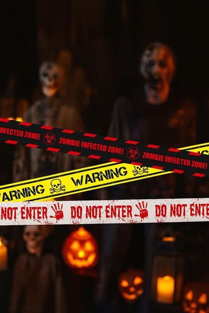 Halloween Warning Tape Set - Zombie Infected Zone Decorations, Horror Party Props, Spooky Event Barriers, Realistic Crime Scene Effects (3M Length)