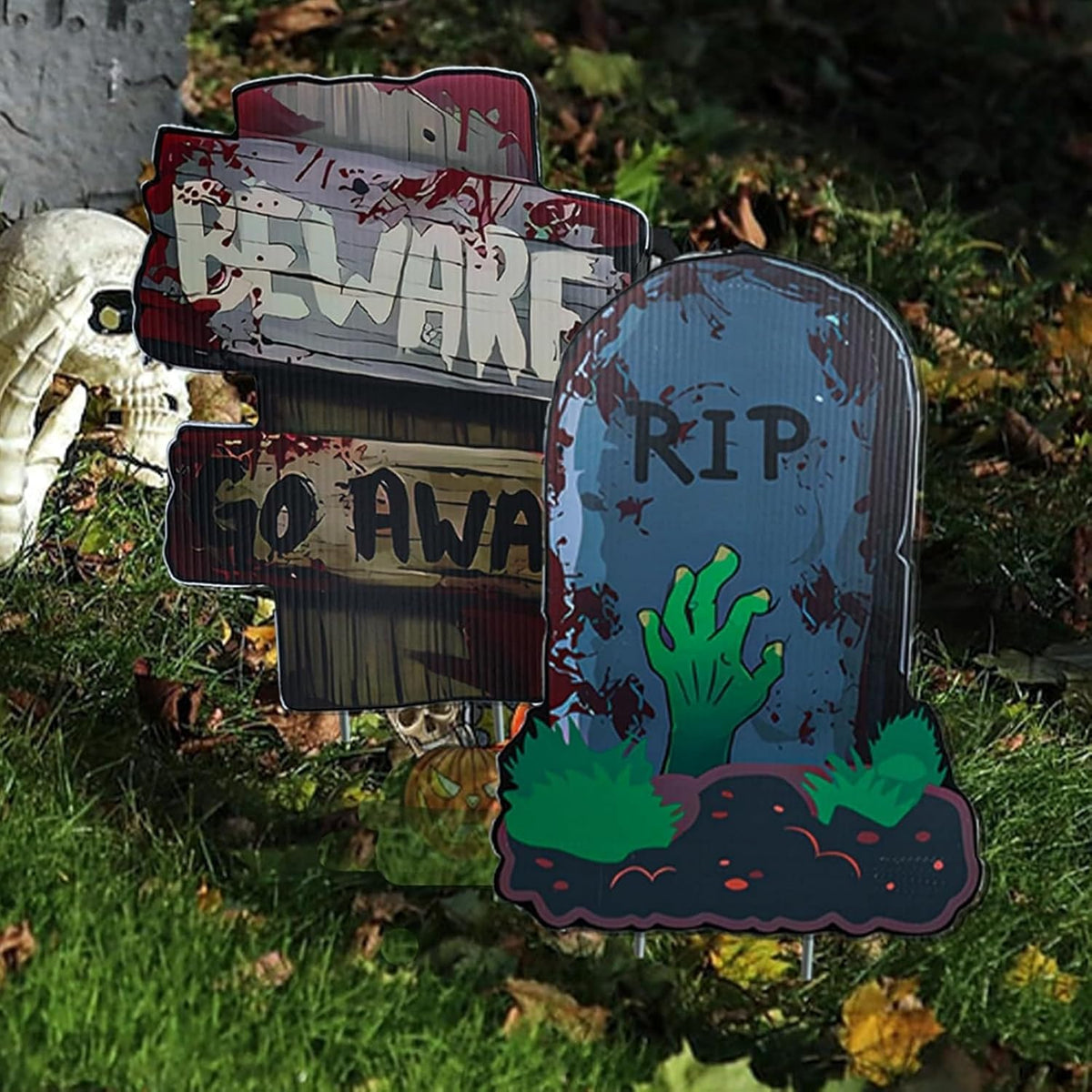 4 Pack Reusable Halloween Yard Signs – Waterproof Outdoor Garden Decorations, Medium Size 28 * 21Cm Spooky Ghost Stake Signs for Haunted House or Lawn (Medium Size -4 Pcs)
