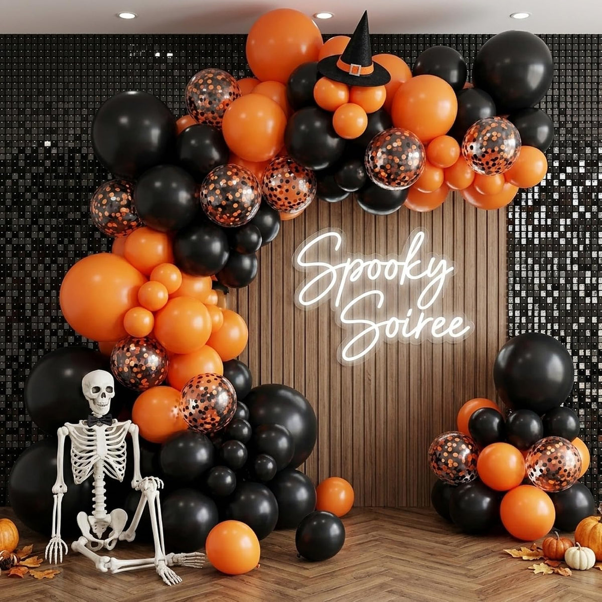 62-Piece Halloween Balloon Set in Black and Orange for Festive Decorations
