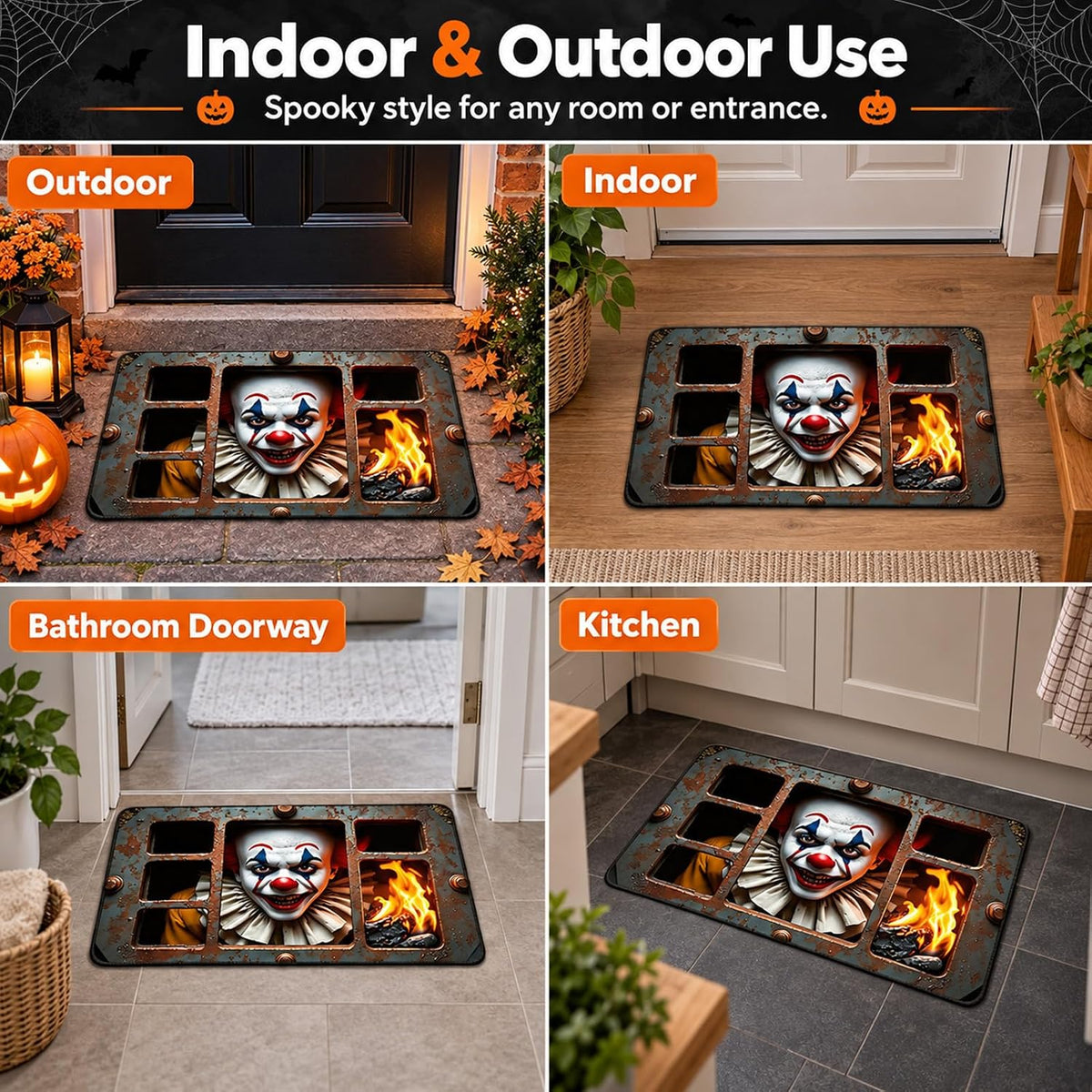 Halloween Door Mat, 3D Halloween Mat, Scary Clown Rug, Washable, 40 X 60 Cm