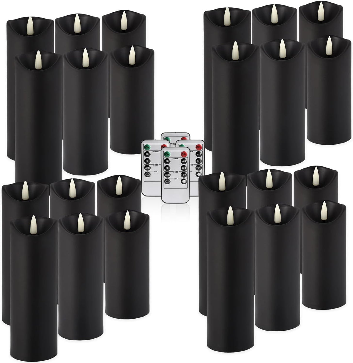 24 Pack Halloween Decoration Flickering Flameless Candles, Battery Operated LED Pillar Candles with Remote Control and Timer.For Home Decor (D2.2 Xh 5" 6" 7" Black)