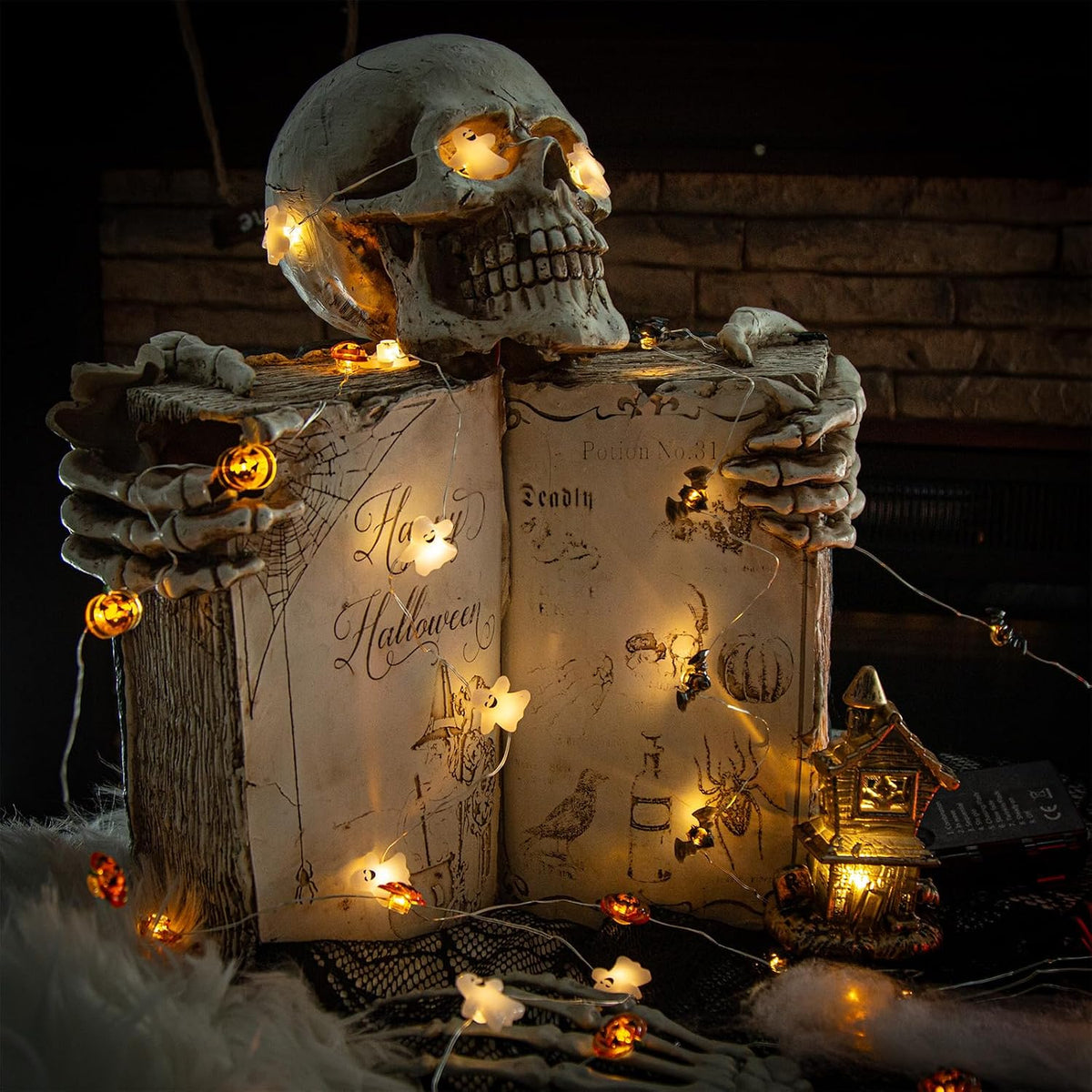 Halloween Lights Set of 3 Themed Fairy Lights with 30 LED Pumpkin Bat and Ghost Indoor Halloween Decorations Battery Powered with 8 Lighting Modes Waterproof Decor for Indoor and Outdoor